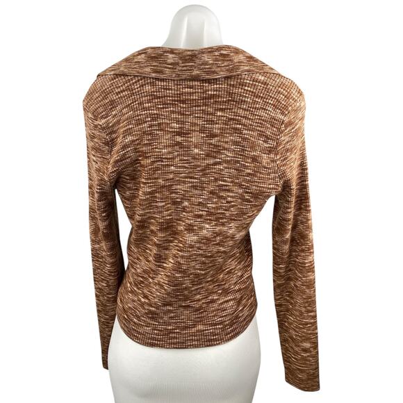 NEW Abercrombie & Fitch Brown Space Dye V Neck Long Sleeve Rib Knit Polo Top L - Picture 2 of 5